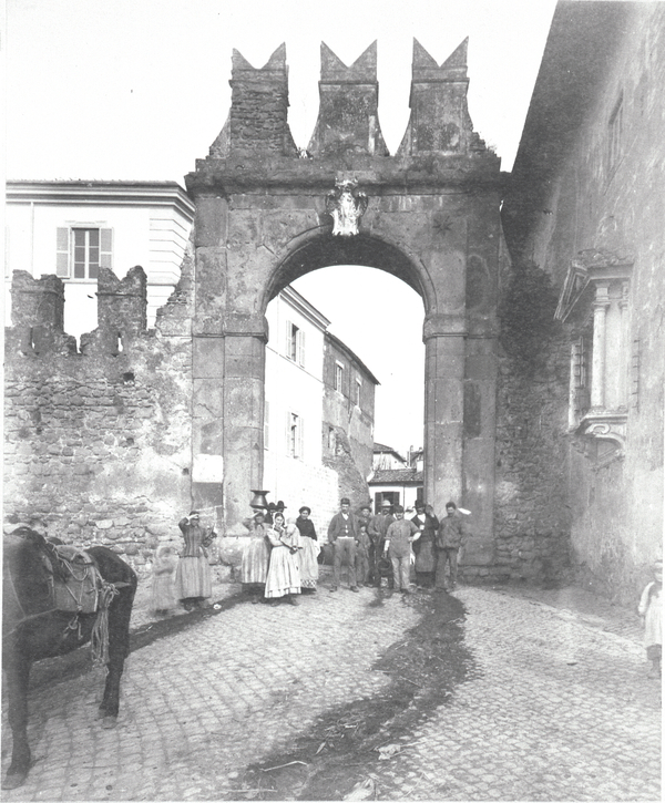 [Ariccia (Italy), Porta Romana with group of people]